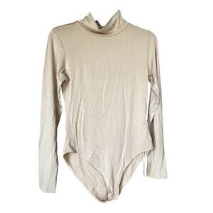 MANGOPOP tan nude mock turtleneck bodysuit NWT Size M